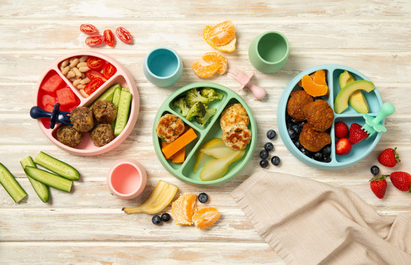 Tiny Turtle Toddler Meals on colourful plates