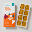 Load image into Gallery viewer, Beef and summer vegetable lasagne Stage 2 baby food by Tiny Turtle, featuring textured puree in tray next to packaging.