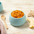 Load image into Gallery viewer, Baby bowl containing stage 3 beef bolognaise with spelt pasta with baby cup and pear