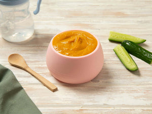 Baby Food Mild Chicken Puree in pink bowl