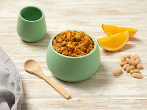 Nutrient rich toddler food in a green bowl