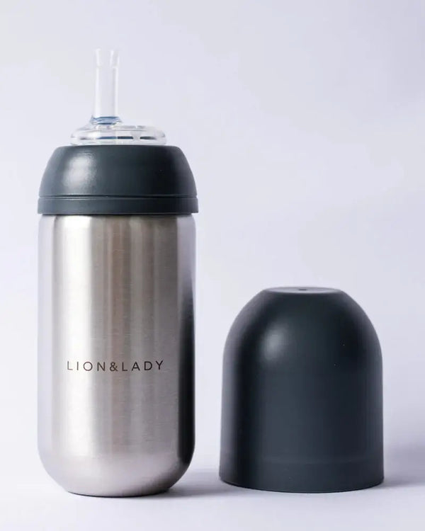 Lion and Lady stainless steel straw cup, 350ml, perfect for toddlers, BPA-free and durable design for healthy hydration.