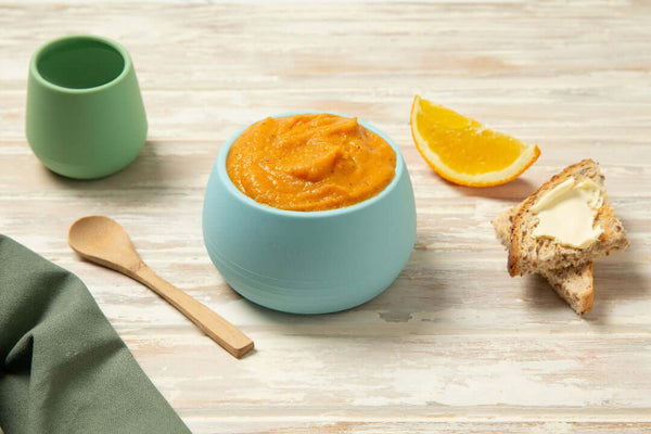 Baby Food Lamb puree in a blue bowl ready to serve