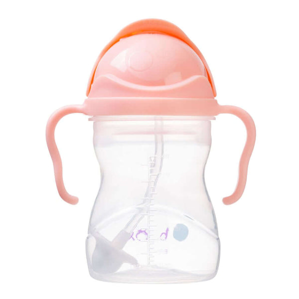 B.Box Sippy Cup with easy-grip handles and flip-top lid, featuring a weighted straw for 360-degree drinking, ideal for babies 6 months and up.