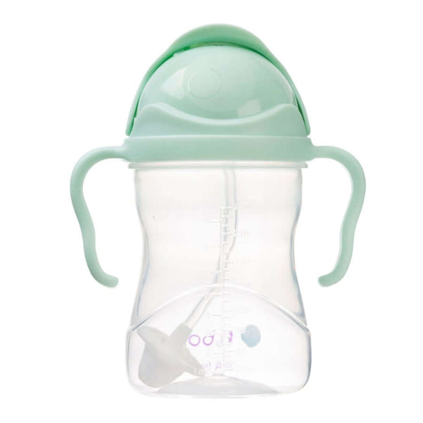 B.Box Sippy Cup with easy-grip handles and flip-top lid, featuring a weighted straw for 360-degree drinking, ideal for babies 6 months and up.