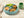 Tiny Turtle Pesto Chicken Patties on a blue plate with fruit and vegetables
