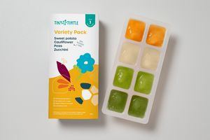 This first foods pack contains sweet potato, cauliflower, peas and zucchini purees. 