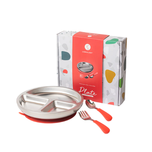 Lion and Lady Stainless Steel Plate with Suction Base and Cutlery
