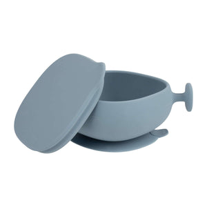 Bbox silicone suction bowl with lid in soft blue, perfect for independent eating. Strong suction and ergonomic design.