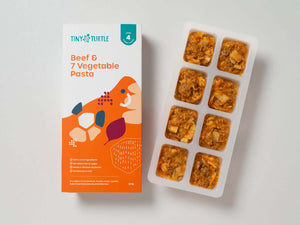 Tiny Turtle Beef and 7 Vegetable pasta in packaging
