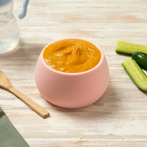 Baby Food Mild Chicken Puree in pink bowl