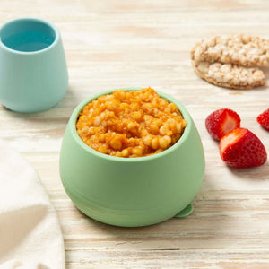 Chicken tagine with pearl cous cous in a baby bowl