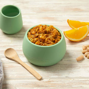 Nutrient rich toddler food in a green bowl