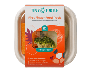 Start Solids for $45: Tiny Turtle First Finger Food Pack with steamed peas, pumpkin, and broccoli.