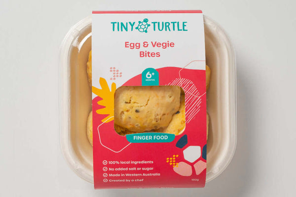 Tiny Turtle Egg and Vegie Bites baby and toddler finger food pack with 5 pieces, suitable for babies 6+ months, made with local ingredients