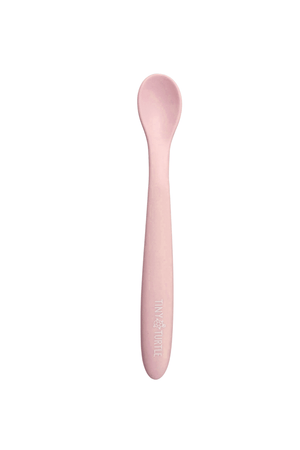 Tiny Turtle Silicone Spoon in soft pink color, perfect for gentle feeding and self-feeding practice for babies.