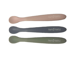 Tiny Turtle Silicone Baby Spoons in pastel colors, designed for little mouths and safe self-feeding.