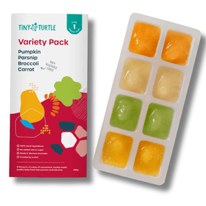 Start Solids for $45 - Tiny Turtle Variety Pack with purees like pumpkin, parsnip, broccoli, and carrot.