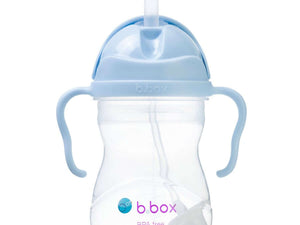 B.Box Sippy Cup with easy-grip handles and flip-top lid, featuring a weighted straw for 360-degree drinking, ideal for babies 6 months and up.
